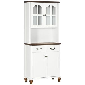 HOMCOM Sifonier de Bucătărie, Bufet, 2 Sertare, 2 Compartimente cu Uși, Design Clasic, Alb + Maro închis, 76 x 38 x 182 cm | Aosom Romania imagine