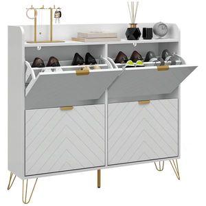 HOMCOM Dulap pentru încălțăminte 4 abtibilduri, cu raft reglabil, depozitare încălțăminte 106 x 24 x 102 cm, alb | Aosom Romania imagine