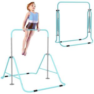 HOMCOM Bară fixă de gimnastică pentru copii pliantă înălțime reglabilă de la 88 la 128 cm verde | Aosom Romania imagine