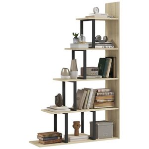HOMCOM Bibliotecă raft separator de încăperi de stil industrial în formă de scară cu 5 rafturi 102 x 30 x 160 cm culoare stejar | Aosom Romania imagine