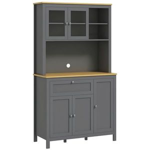 HOMCOM Armarie de bucătărie bufet de bucătărie 5 uși dintre care 2 uși din sticlă și 1 sertar, 1 nișă centrală - înălțime 180 cm gri | Aosom Romania imagine