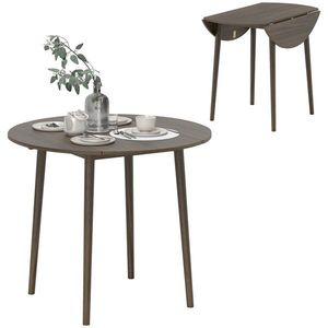 HOMCOM Masa de dining plianta 2 abatante, masa rotunda extensibila pentru 4 persoane, picioare din lemn Ø 89 x 73, 5 cm, gri | Aosom Romania imagine