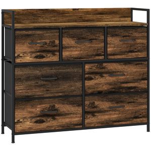 HOMCOM Dulap de Depozitare, Comodă cu 7 Sertare din Material Textil, Design Industrial, Structură din Oțel, 98x29x85cm, Maro/Negru | Aosom Romania imagine