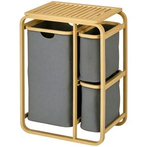 HOMCOM Coș de rufe cos de depozitare coș de rufe murdare din bambus 3 coșuri - 49l x 33P x 70H cm gri | Aosom Romania imagine