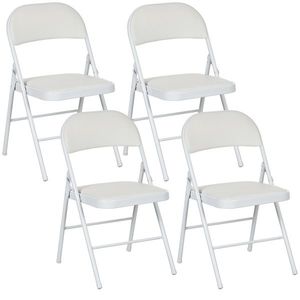 HOMCOM Set de 4 scaune pliante, scaune portabile de birou, picioare din metal, faltstuhl pentru birou, recepție, sala de așteptare, piele ecologică, alb | Aosom Romania imagine