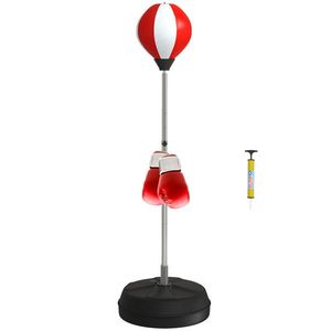 HOMCOM Sac de Frappe pe Suport Punching Ball pe Suport Reglabil în Înălțime 126-144 cm cu Mănuși, Pompă și Bază de Stabilizare | Aosom Romania imagine
