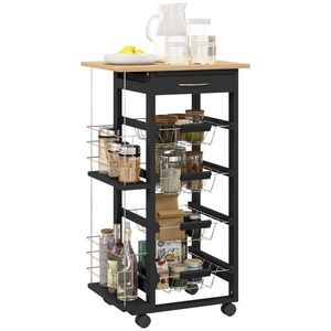 HOMCOM Carucior de Bucătărie cu Roți Carucior Multiusos cu Sertar 4 Coșuri Detașabile de Metal și Rafturi 47x37x83 cm Negru | Aosom Romania imagine