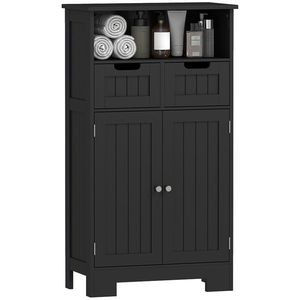 kleankin Mobilier Baie Multi-rangamente Mare Niche 2 sertare Dulap Ușă Dublă cu raft Negru | Aosom Romania imagine