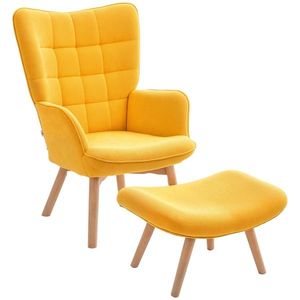 HOMCOM Fotoliu cu accente și Ottoman, Scaun de relaxare în Aspect de Catifea, Scaun cu brațe din lemn, pentru Living, Portocaliu | Aosom Romania imagine