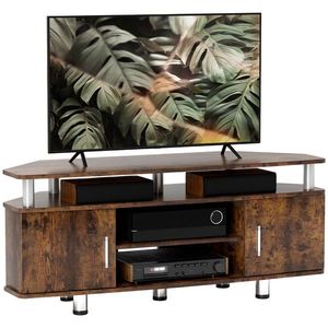 HOMCOM Stand TV pentru televizoare de până la 55 cu suprafață mare, dulapuri cu uși și compartiment deschis, maro | Aosom Romania imagine
