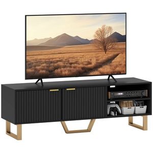 HOMCOM Mobilier TV banc TV pentru televizor de până la 70 de inch - dulap cu 2 uși canelate, compartiment deschis și trecere cabluri | Aosom Romania imagine
