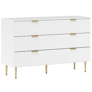 HOMCOM Comodă 6 sertare comodă cameră mobilier de depozitare modernă cu mânere și picioare aurii, 120 x 40 x 76, 5 cm, alb | Aosom Romania imagine