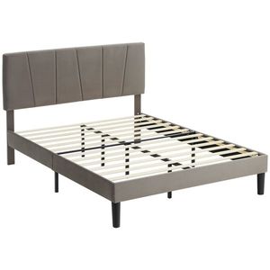 HOMCOM Cadru de pat dublu 140 x 190 cm pat 2 persoane cap de pat reglabil somier 150 x 198 x 100/105/110/115/120 cm gri | Aosom Romania imagine