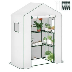 Outsunny Seră de grădină cu 1 ușă, 2 ferestre și 2 rafturi în formă de U pentru legume, plante, flori, copertină PE 140x73x190 cm | Aosom Romania imagine
