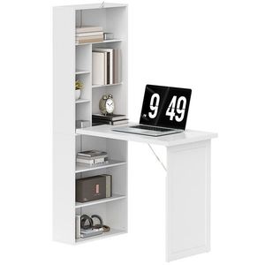 HOMCOM Birou de calculator pliabil cu bibliotecă, post de lucru, tablă albă și raft reglabil, 98x51x153cm, alb | Aosom Romania imagine
