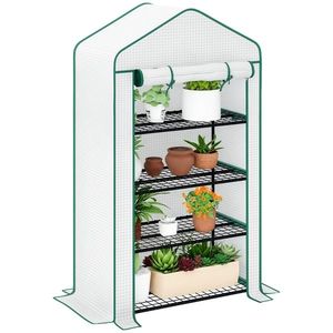 Outsunny Seră de grădină balcon raft seră 4 nivele 90 x 49 x 160 cm oțel galvanizat folie PE de înaltă densitate alb | Aosom Romania imagine