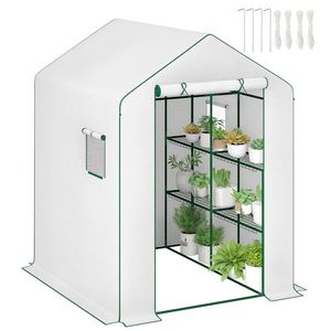 Outsunny Seră de grădină cu 1 ușă 2 ferestre rafturi 3 nivele pentru Legume Plante Flori Pânză PE 140 x 143 x 190 cm alb | Aosom Romania imagine