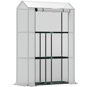 Outsunny Solar cu Raft 3 Nivele, Carcasă Plastic rezistentă la UV, Ușă cu fermoar, 100 x 40 x 150 cm, Alb | Aosom Romania imagine