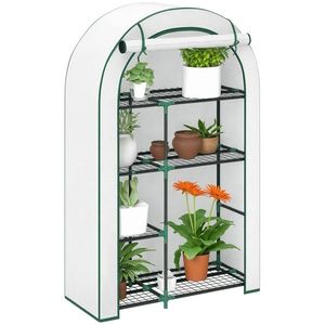Outsunny Mini solar, solar cu patru niveluri cu acoperire din plastic, portabil, ușă rulabilă, 100 x 45 x 160 cm, alb | Aosom Romania imagine