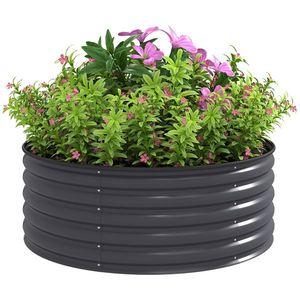 Outsunny Pat de flori, ghiveci de plante din oțel galvanizat cu margini de siguranță, cutie de plante cu bază deschisă, 120 x 120 x 43 cm, Gri Închis | Aosom Romania imagine