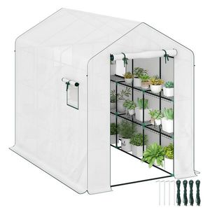 Outsunny Sera de grădină 3 m² cu rafturi 3 niveluri, PE renforcée 135 g/m² anti-UV, ușă rulabilă și ferestre din plasă | Aosom Romania imagine