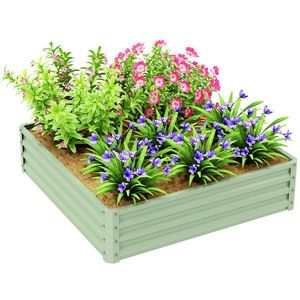 Outsunny Pat de grădină, Jardiniere cu structură de oțel, Verde, 120 x 120 x 30 cm | Aosom Romania imagine