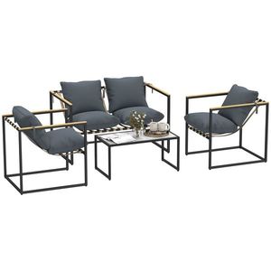 Outsunny Set de mobilier de grădină format din 4 piese, Set de mobilier de exterior, 2 Fotolii, Canapea pentru 2 persoane, 1 Masă, cu perne, Oțel, Poliester, Gri | Aosom Romania imagine