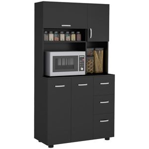 HOMCOM Cabină de bucătărie multi-depozitare 4 uși 3 sertare raft + blat mare 89L x 39, 5l x 168H cm negru | Aosom Romania imagine