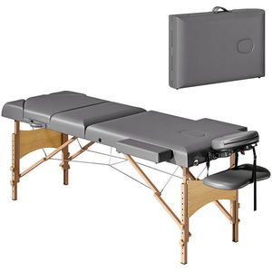 HOMCOM Masă de Masaj Pliabilă din Lemn de 3 Zone cu Înălțime Spătar Suport pentru Cap Ajustabile Brațe 215x60x64-89 cm Gri | Aosom Romania imagine
