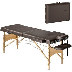 HOMCOM Masa de Masaj Pliabilă din Lemn cu 3 Zone cu Înălțime Spătar Suport Pentru Cap Ajustabile Brate 215x60x64-89 cm Marrón | Aosom Romania imagine