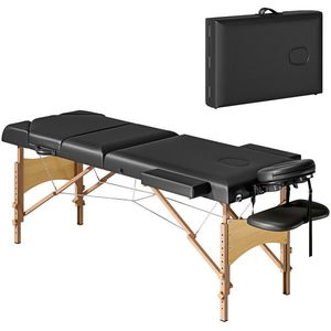 HOMCOM Pat Masaj Pliabil din Lemn cu Înălțime Reglabilă Suport pentru Cap Brațe Acolchiate 215x60x64-89 cm Negru | Aosom Romania imagine