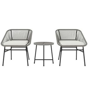 Outsunny Set de mobilier de exterior cu 3 piese, 1 masă, 2 scaune, Împletitură de ratan, Cadru din oțel, Masă de cafea cu blat de sticlă, Gri închis | Aosom Romania imagine