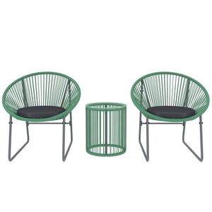 Outsunny Set de mobilier de exterior cu 3 piese, 1 masă, 2 scaune, placă de masă din sticlă, poliratan plastic înfășurat în cadre de oțel, perne moi, Verde | Aosom Romania imagine