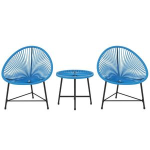 Outsunny Salon de grădină de exterior din rășină plasă pentru 2 persoane, blat de sticlă temperată, pentru balcon terasă patio, albastru | Aosom Romania imagine