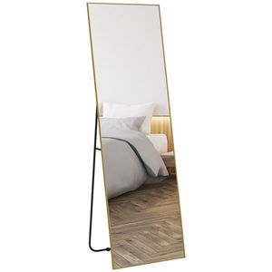 HOMCOM Mare oglindă rectagulară în întregime, 50 x 160 cm, oglindă pe picior, pe perete oră așezată pe podea, auriu | Aosom Romania imagine