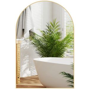 HOMCOM Oglindă murală arcuită oglindă de baie cu cadru din aliaj de aluminiu pentru dormitor living intrare 60 × 90 cm aur | Aosom Romania imagine