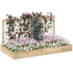 Outsunny Jardiniere cu 3 trelișe modulabile, bazin de flori din lemn pentru balcon terasă patio, 222x114x109 cm efect lemn natural | Aosom Romania imagine
