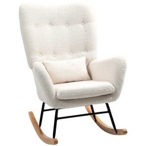 HOMCOM Fotoliu de Leagăn, Material de pluș confortabil, căptușeală groasă, pernă lombară, anti-alunecare, Crem | Aosom Romania imagine