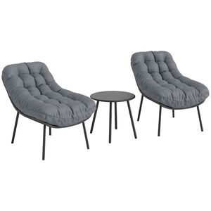 Outsunny Set de mobilier de grădină exterior din rășină întrețesută 2 persoane cu perne de 15 cm grosime gri | Aosom Romania imagine