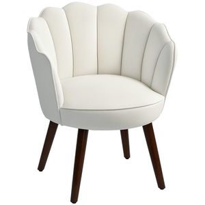 HOMCOM Scaun tip Scoica Scaun de Living Dormitor cu Spatar si Perne Aspect Catifea Picioare din Lemn de Caučiuc, Crem | Aosom Romania imagine