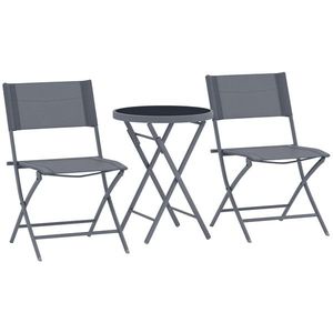 Outsunny Set de bistrou 3 piese pliabil din metal, 2 scaune și 1 masă rotundă, set de grădină exterior pentru 2 persoane, gri | Aosom Romania imagine