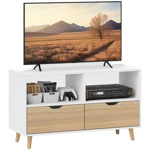 HOMCOM TV-bench, TV-kommod cu sertare, rafturi deschise, lemn, 99 x 39 x 58 cm, Alb | Aosom Romania imagine
