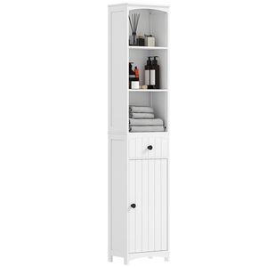 HOMCOM Şifonier de baie cu 3 rafturi, 1 sertar, solid, MDF, Alb | Aosom Romania imagine