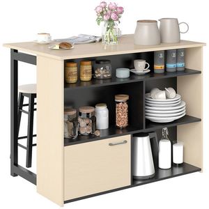 HOMCOM Set de bar 3 piese, Masă de bar cu placă pliabilă, 2 scaune de bar, 6 compartimente de stocare, negru+stejar, 116 x 70 x 89, 5 cm | Aosom Romania imagine