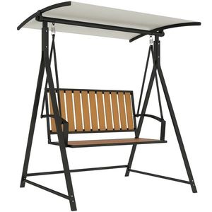 Outsunny Balansoar Hollywood cu acoperiș de soare reglabil, balansoar de grădină pentru două persoane 142 x 112 x 162cm, Negru | Aosom Romania imagine