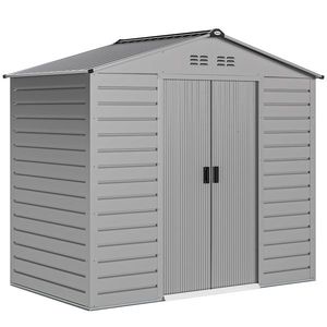 Outsunny Depozit pentru unelte de 2, 43 ㎡, 213 x 131 x 192 cm, cu acoperiș în două ape, ușă glisantă blocabilă, rezistent la intemperii, Gri | Aosom Romania imagine