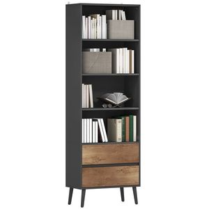 HOMCOM Bibliotecă mobilier de depozitare cu 4 compartimente deschise și 2 sertare, 60 x 30 x 179 cm, gri | Aosom Romania imagine