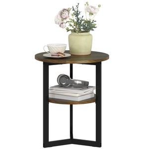 HOMCOM Masă de cafea rotundă, capăt de canapea industrial cu rafturi de depozitare și cadru din oțel, Ø 40 x 48 cm, maro | Aosom Romania imagine