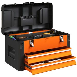 HOMCOM Cutie de scule goală, 49, 7 x 25, 3 x 28, 9 cm Cufăr de scule cu sertar, Mini-cutie Oțel Portocaliu | Aosom Romania imagine