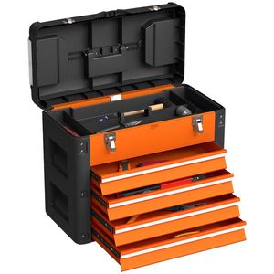 HOMCOM Cutie de scule goală, 49, 7 x 25, 3 x 40, 7 cm Cutie de scule cu 4 sertare, Mini cutie Oțel Portocaliu | Aosom Romania imagine